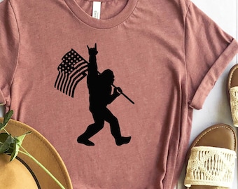 Bigfoot American Flag T-Shirt: Sasquatch Camping Shirt