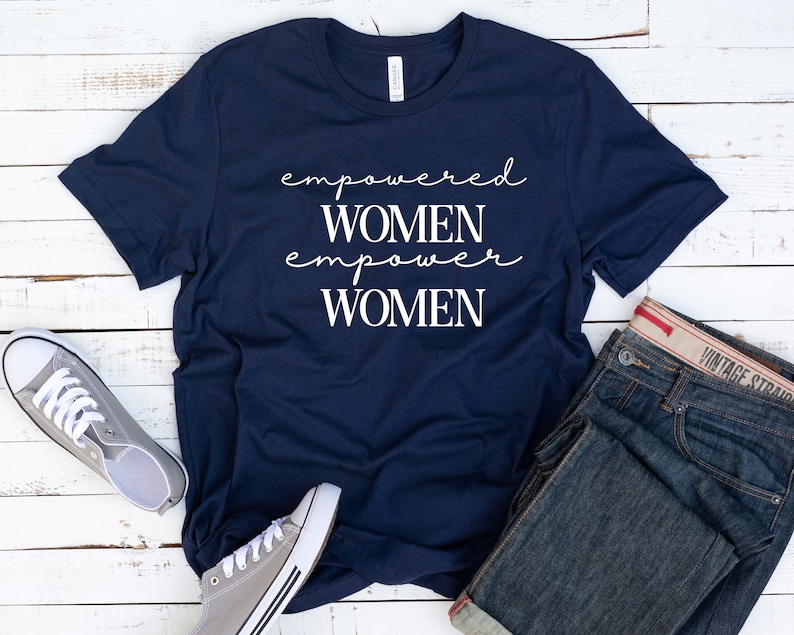 Empowered Women Cotton Tee: Feminist Gift Shirt Navy