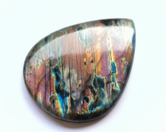 Natural Pear Shape Labradorite Cabochon, Designer Multi Spectrolite Purple, Labradorite Gemstone, Size 56*74*8mm,  Weight 273Cts