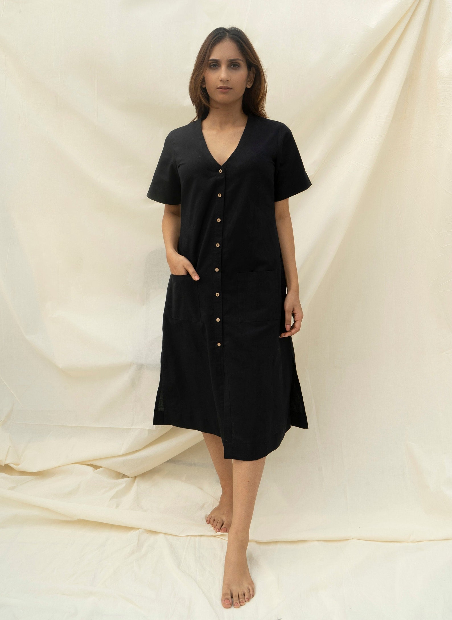 Cotton linen V neck shirt dress Etsy