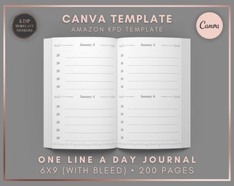 One Line a Day Journal • Canva editable Template • 6x9 inches (with bleed) • 200 total pages • commercial use