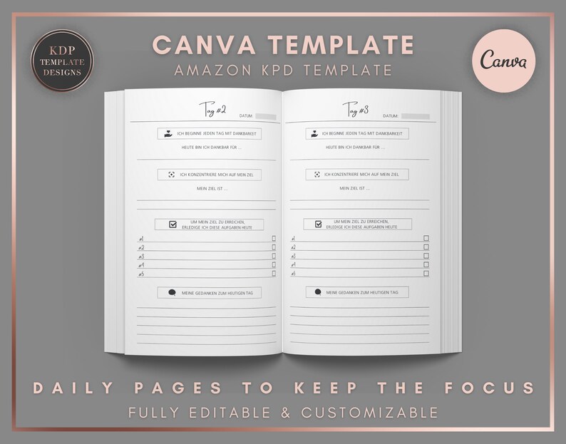 100 Day Goal Planner german Canva Editable Template 6x9 - Etsy