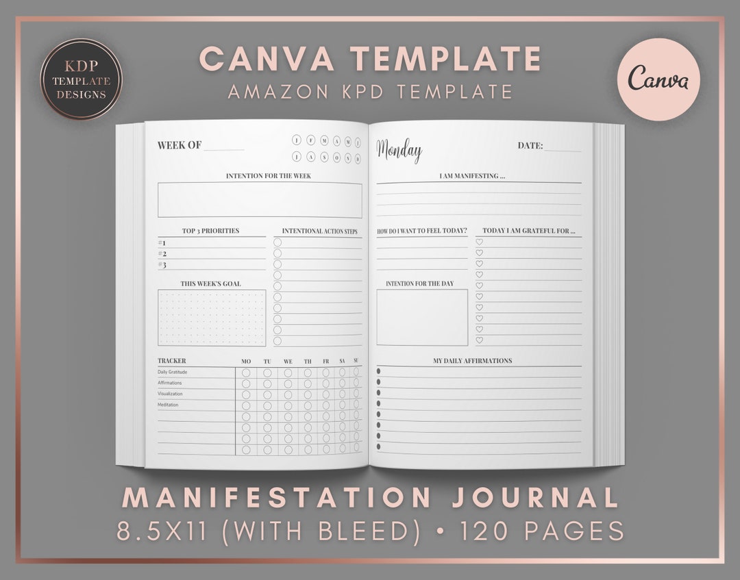 Manifestation Journal CANVA Template Editable & Customizable 8.5x11 ...