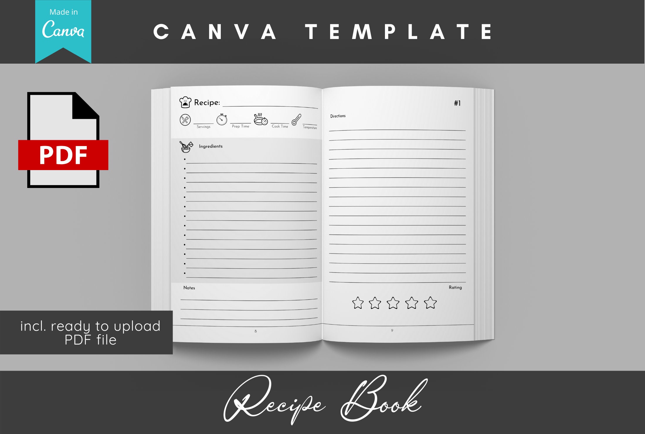 Canva Template Recipe Book 127 premade pages dimensions Etsy