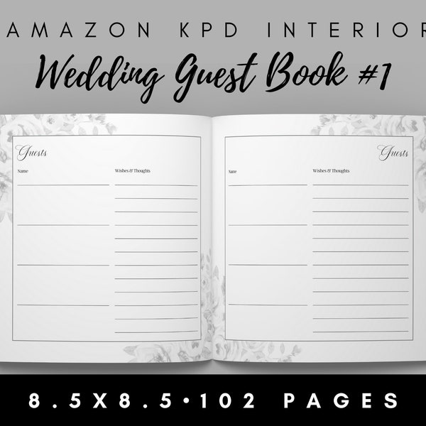 Wedding Guest Book #2 • 102 total pages • 8.5x8.5 inches WITH bleed • commercial use • KDP Template