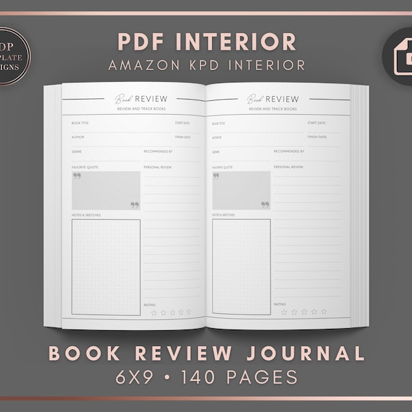 Book Review & Reading Journal • 6x9 inches (with bleed) • Ready to Upload PDF • commercial use • KDP interior