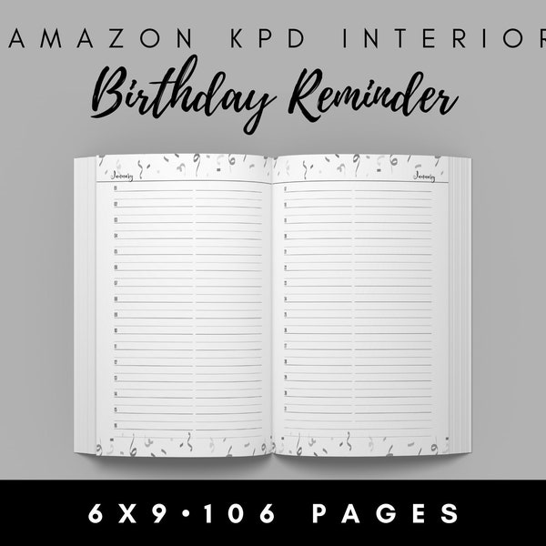 Birthday Reminder • 6x9 inches (with bleed) • Ready to Upload PDF • commercial use • KDP Template