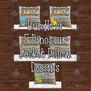 Digital Download, Pocket Pillow Design Bundle, Storybook Pillow Design, Dinosaur Pillow Design Bundle, Dinosaur Design for Sublimation