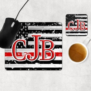 Firefighter Thin Red Line Mouse Pad and Coaster Desk Set, Digital Download for Sublimation