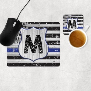 Thin Blue Line Mouse Pad and Coaster Desk Set, Digital Download for Sublimation