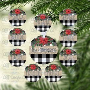 Digital Download for Sublimation, Farmhouse Plaid Ornament Bundle, Christmas Ornament Bundle, Round Christmas Ornament Design