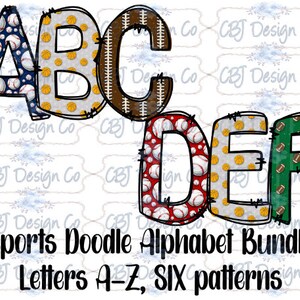 Digital Download for Sublimation, Sports Alphabet Bundle, Sports Themed Alphabet Bundle, Sports Design, Doodle Alphabet Bundle