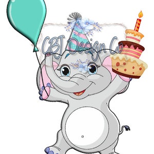 Digital Download, Elephant, Birthday Design, PNG for Sublimation ...
