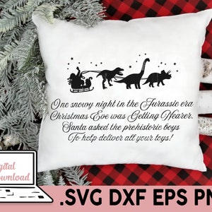 Dinosaur Christmas SVG with Santa's Sleigh Ride and Christmas poem, for Christmas Eve pillow or Xmas cushion cut file, png, dxf, eps or SVG