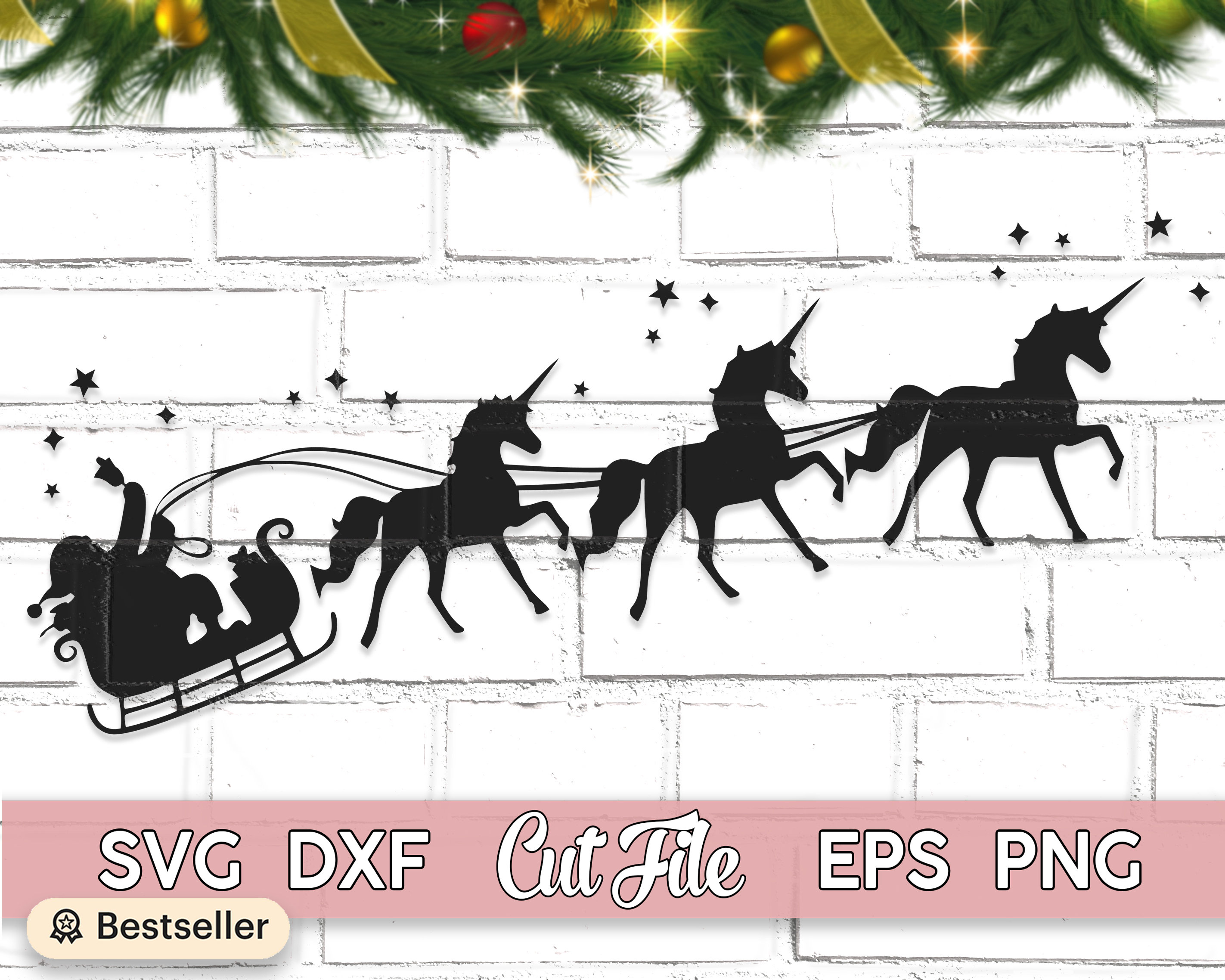 Download Santa And His Unicorn Sleigh Ride Svg Commercial Digital Cut Etsy