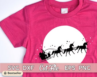 Christmas shirt SVG, cut file for a Unicorn Sleigh Ride, Santa clip art for kids, girls Christmas SVG, png dxf and eps files