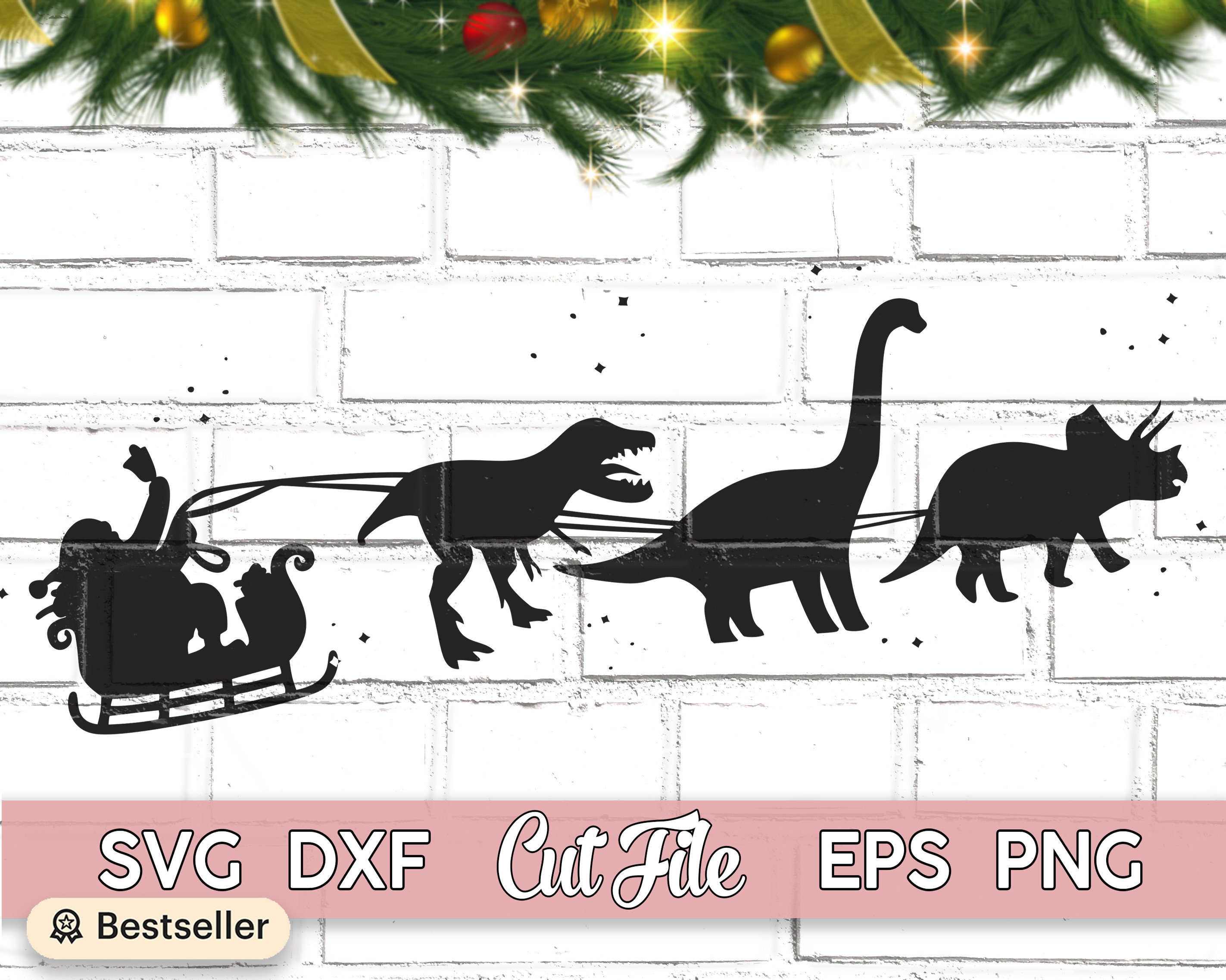 Download Christmas Dinosaur Sleigh Ride Svg Cut File With Commercial Etsy