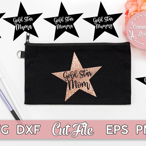 Gold Star Mom SVG Bundle - cut file including names Mum, Mummy, Momma, Mommy, Mama, Silhouette Cameo stars for a gift for Mom or Cricut File