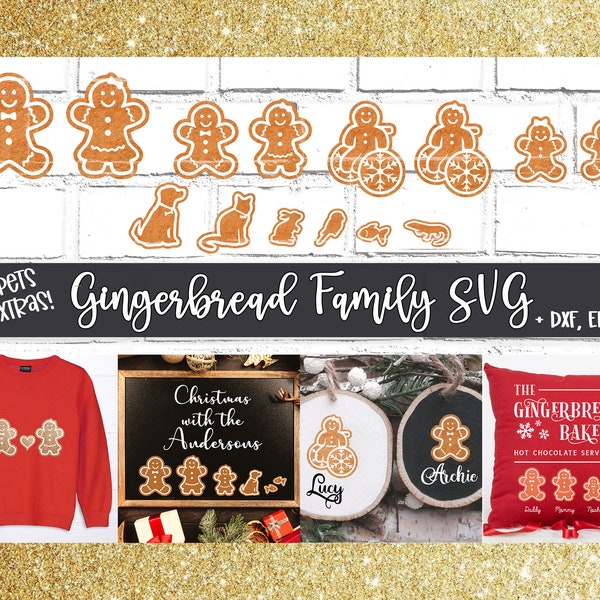 Gingerbread Man SVG and Family set, personalized christmas family clip art