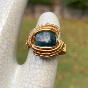 Fancy Green Jasper & Copper Wire Wrapped Ring US Size 7 1/4