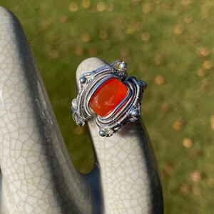 Orange Carnelian & Silver Copper Wire Wrapped Ring Size US 6