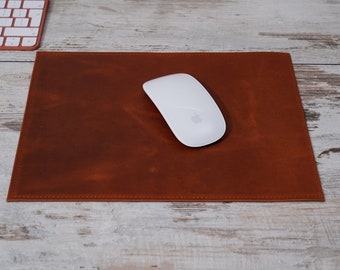 Tappetino per mouse in vera pelle, vera pelle di qualità premium 29 x 22,5 cm, accessorio decorativo per ufficio di alta qualità, cognac