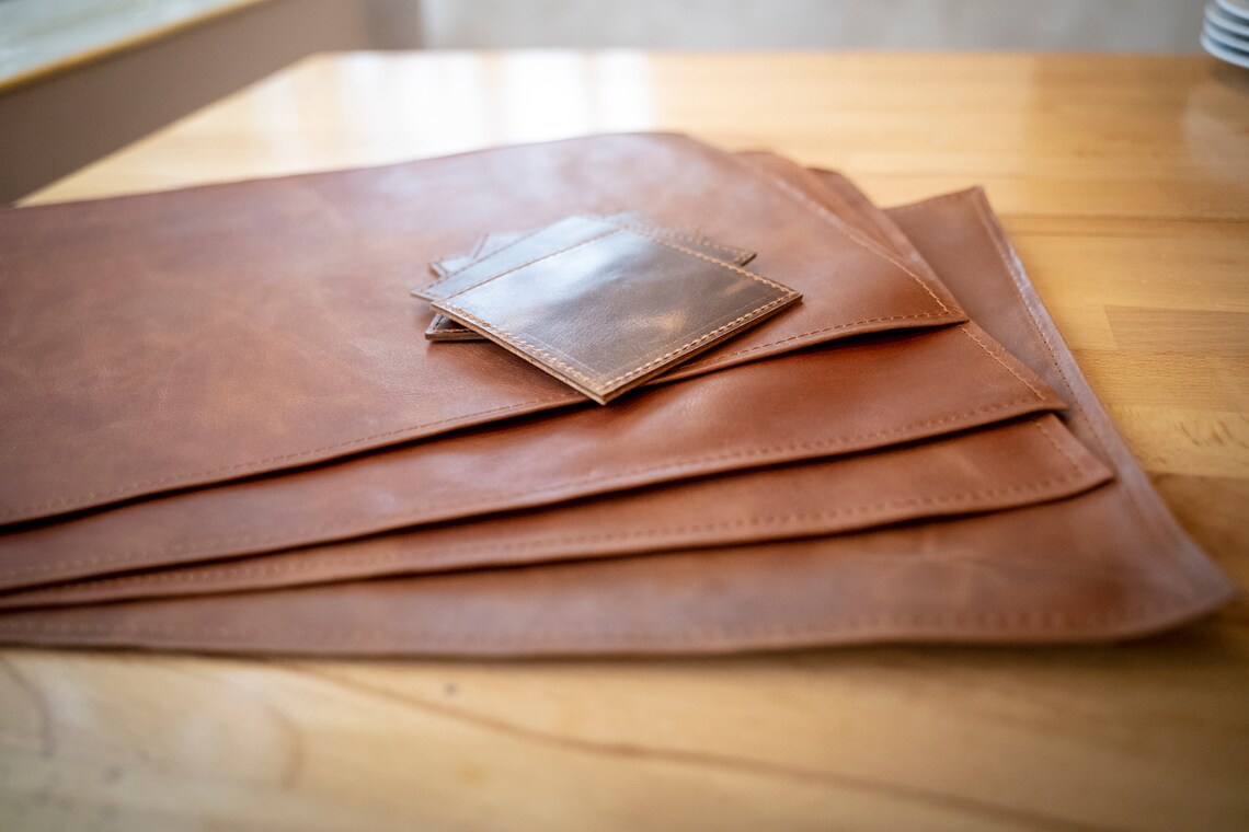 Geniune Leather Placemats and coasters Table Placemats Etsy