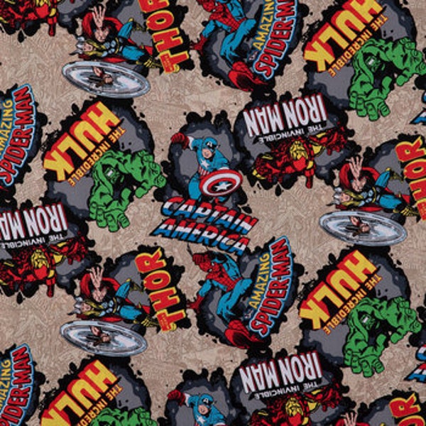 Marvel DC Comic Burst Cotton Fabric | Calico Licensed Fabrics | Hulk Iron Man Captain America By Fat Quarter 1/2 Yard and Yard BTY