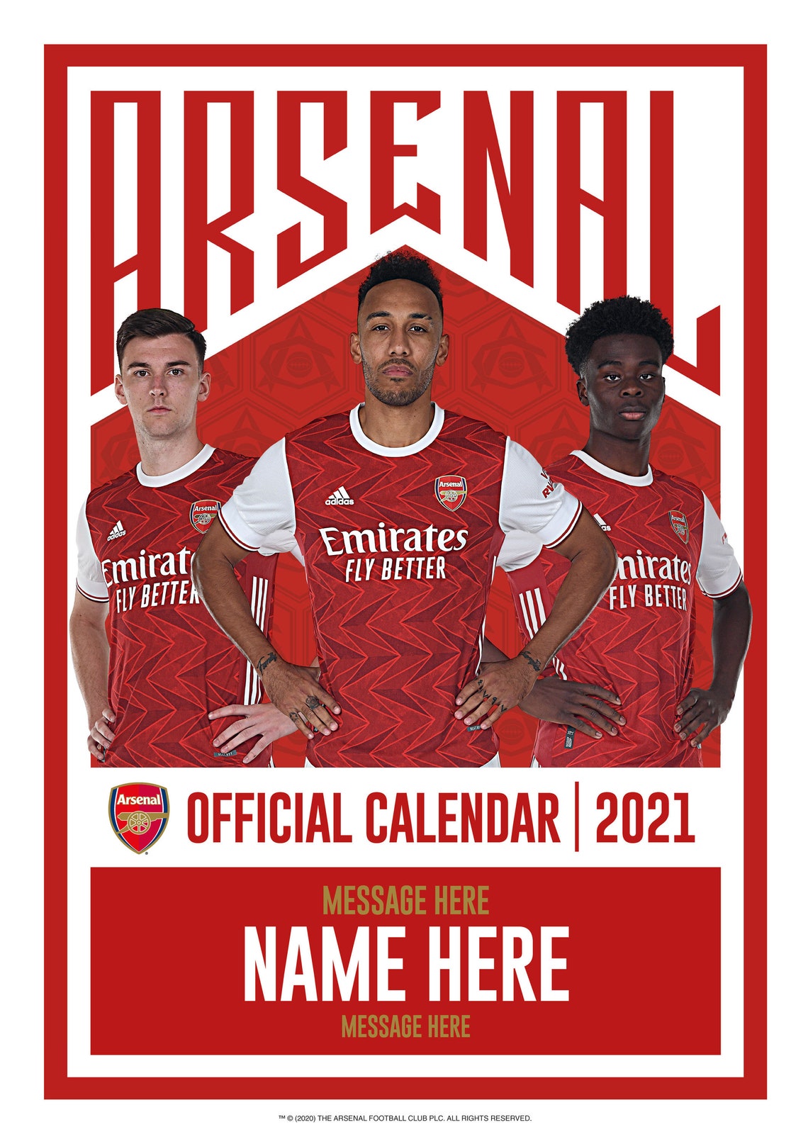 Official Arsenal Football Club Personalised 2021 Calendar Etsy
