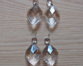 4 Vintage Czech Crystal Prisms – Shield Shaped Chandelier Parts