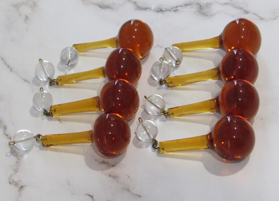 8 Light Amber Tear Drop Crystal Prisms with 11.5mm Clear Bead Head; 2.9" Hand Made Glass for Chandlier ET24