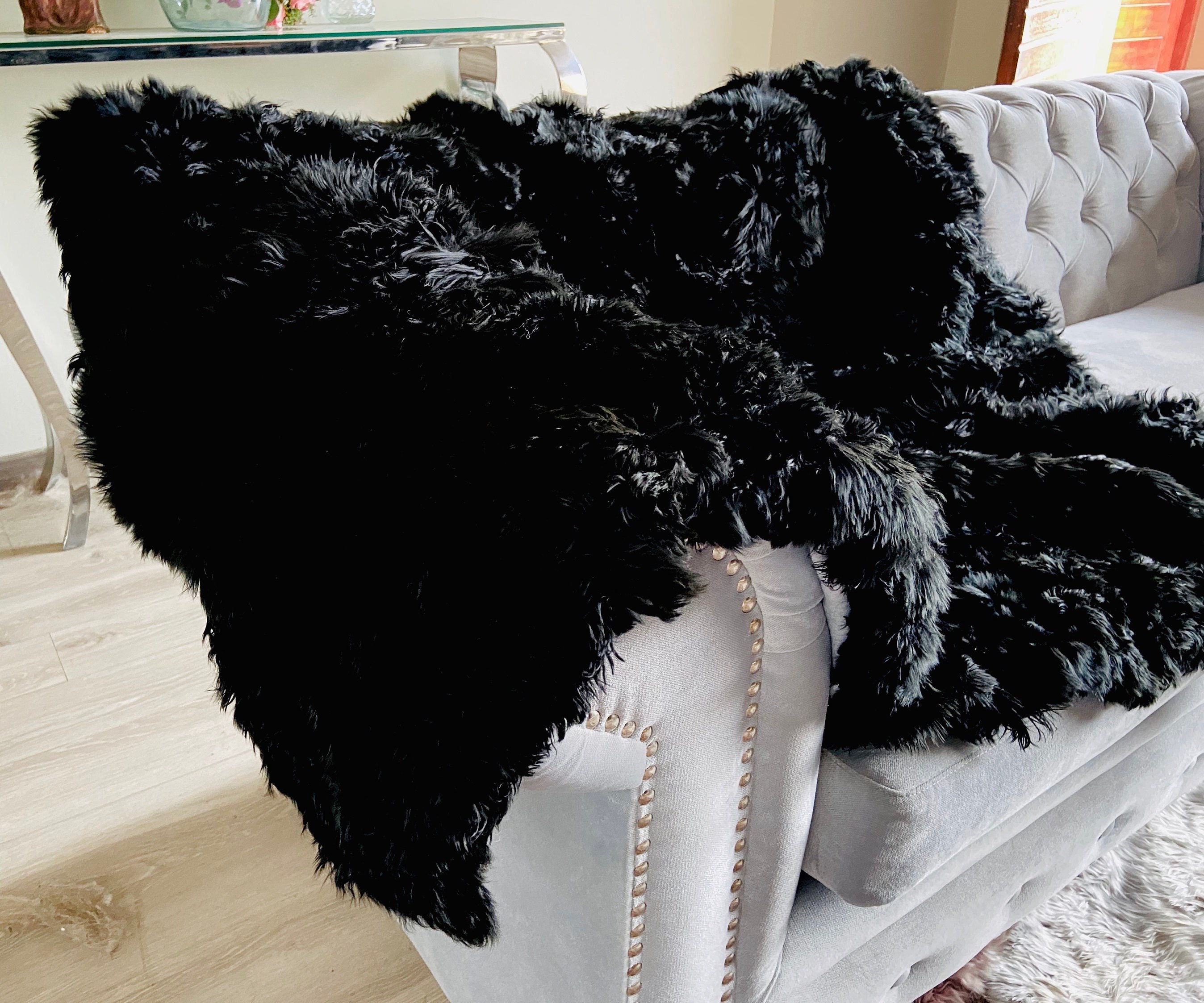 Black Alpaca fur throw Alpaca real fur throw blanket Plush Etsy