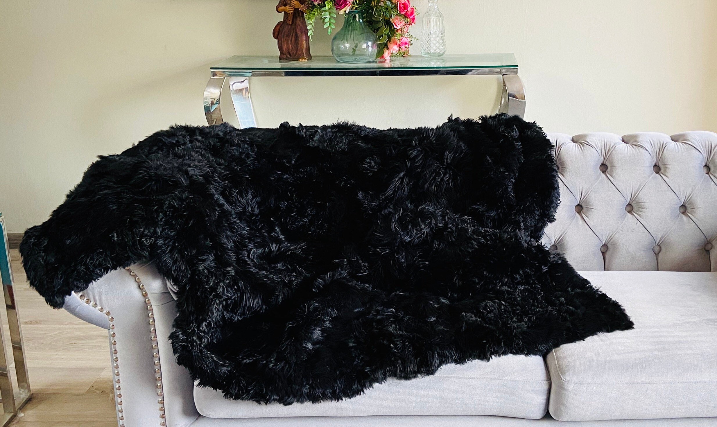 Black Alpaca fur throw Alpaca real fur throw blanket Plush Etsy