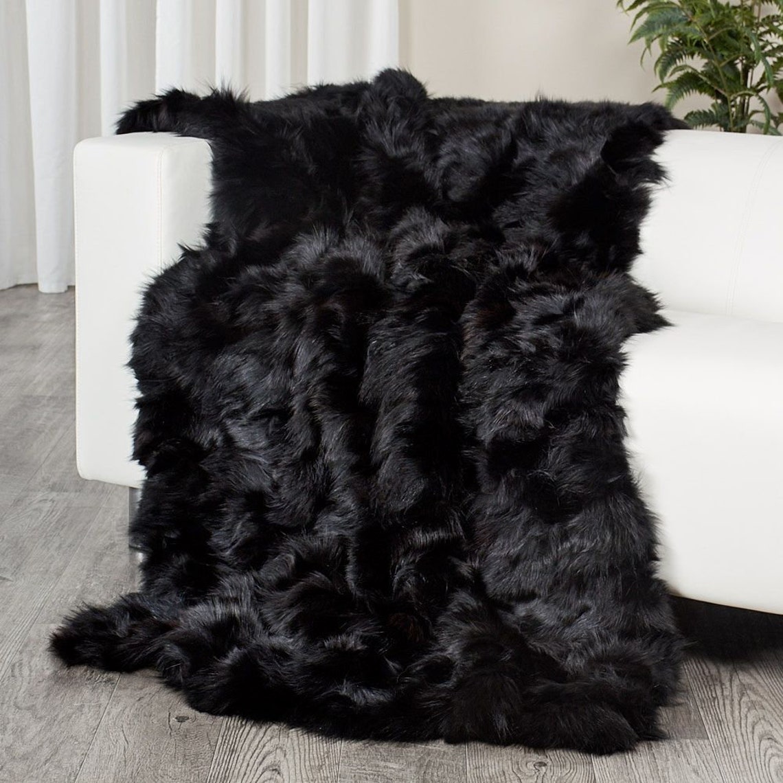 Black Alpaca fur throw Alpaca real fur throw blanket Plush Etsy