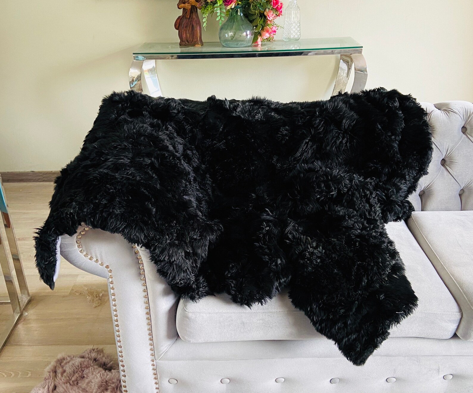 Black Alpaca fur throw Alpaca real fur throw blanket Plush Etsy