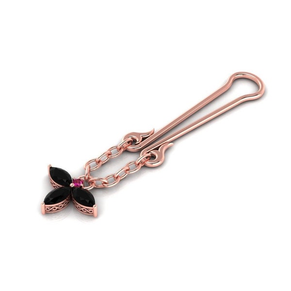 Clit Clamp Pleasure Clamp Kitty Clamp Clit Clip Pleasure Clip Adult Jewelry Adult Clip Stimulating Jewelry Non Pierced Black CZ & Ruby