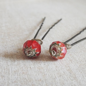 Red Hair Pin, Wedding Accessories,  Bridal Hair Pins