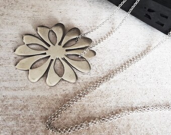 Flower of Life Pendant, Extra Large Blossom Charm, Handmade Sterling Silver Necklace