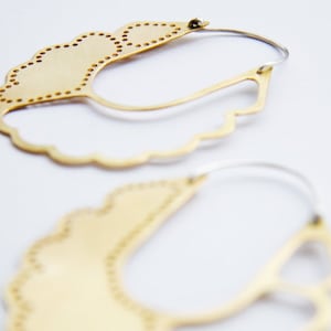 Floral Hand Cut Hoop Earrings, Brass Hippie Hoop Earrings