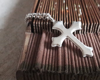 Sterling Silver Budded Cross Necklace, Religious Pendant