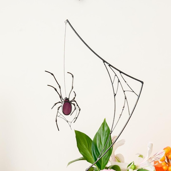 Stained Glass Spider Web Suncatcher: Halloween Gothic Decor