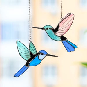 Hummingbird Stained Glass Window Hangings Mom Christmas Gift Custom Stained Glass Suncatcher Handmade Gift for Her Hummingbird Lover Gift