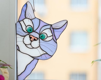 Stained Glass Cat Suncatcher, Gift for Mom, Cat Lover Gift, Cat Mom Gift, Window Hanging Decor