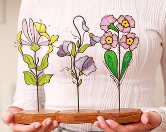 Glasmalerei-Geburtsblumen-Pflanzeneinsatz - Romantische Blumenkunst