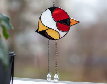 Bird Stained glass window Hangings, Round bird Suncatcher, Bedroom decor fro new home, Mother in law gift for Birthday from Daughter