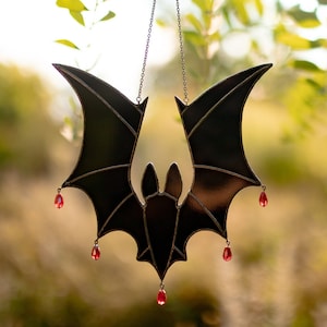 Stained Glass Bat Halloween Decorations - Home Fall Decor For Window - Indoor Halloween home decor - Cool Room And Kitchen Scary Hanging