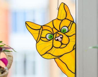 Stained Glass Cat Suncatcher, Colorful Cat Window Hanging, Unique Cat Window Decor, Handmade Glass Art