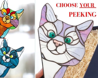 Stained glass Cat, Peeking Cat suncatcher,  Pet gifts for Birthday, Window hangings, Mothers day gifts from Daughter, Best gift for Her