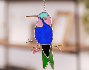 Stained Glass Hummingbird Suncatcher, Bird Lover gift for Mom
