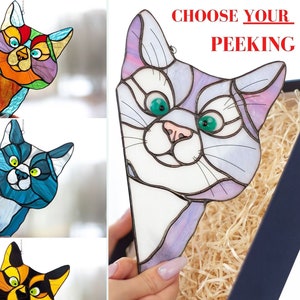 Stained glass Cat, Peeking Cat suncatcher,  Pet gifts for Birthday, Window hangings, Mothers day gifts from Daughter, Best gift for Her